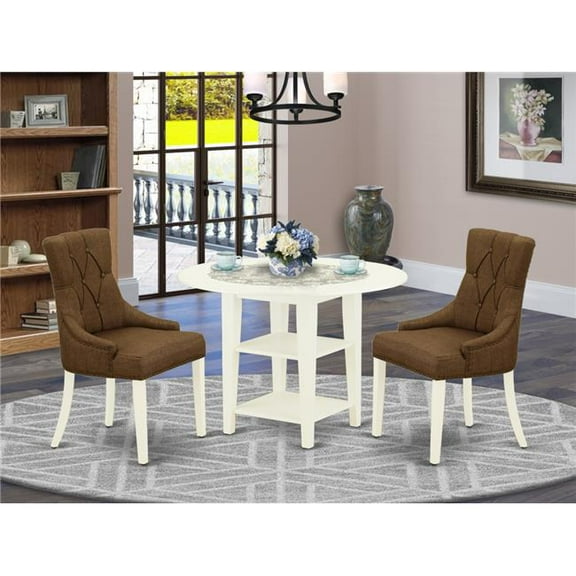 3 Piece Sudbury Dinette Set - Linen White & Dark Coffee