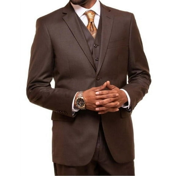 3 Piece Suit Vested Mens Brown Regular Fit 2 Button Vinci V2TR