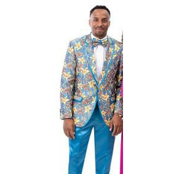 EJ Samuel Party Suit Men's Turquoise Blue Floral Fashion JP128