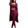 thumbnail image 1 of 3 Piece Suit for Women's Solid Long Sleeve Open Front Long Coat Cardigan and Crop Tank Top with Leggings Loungewear, 1 of 6