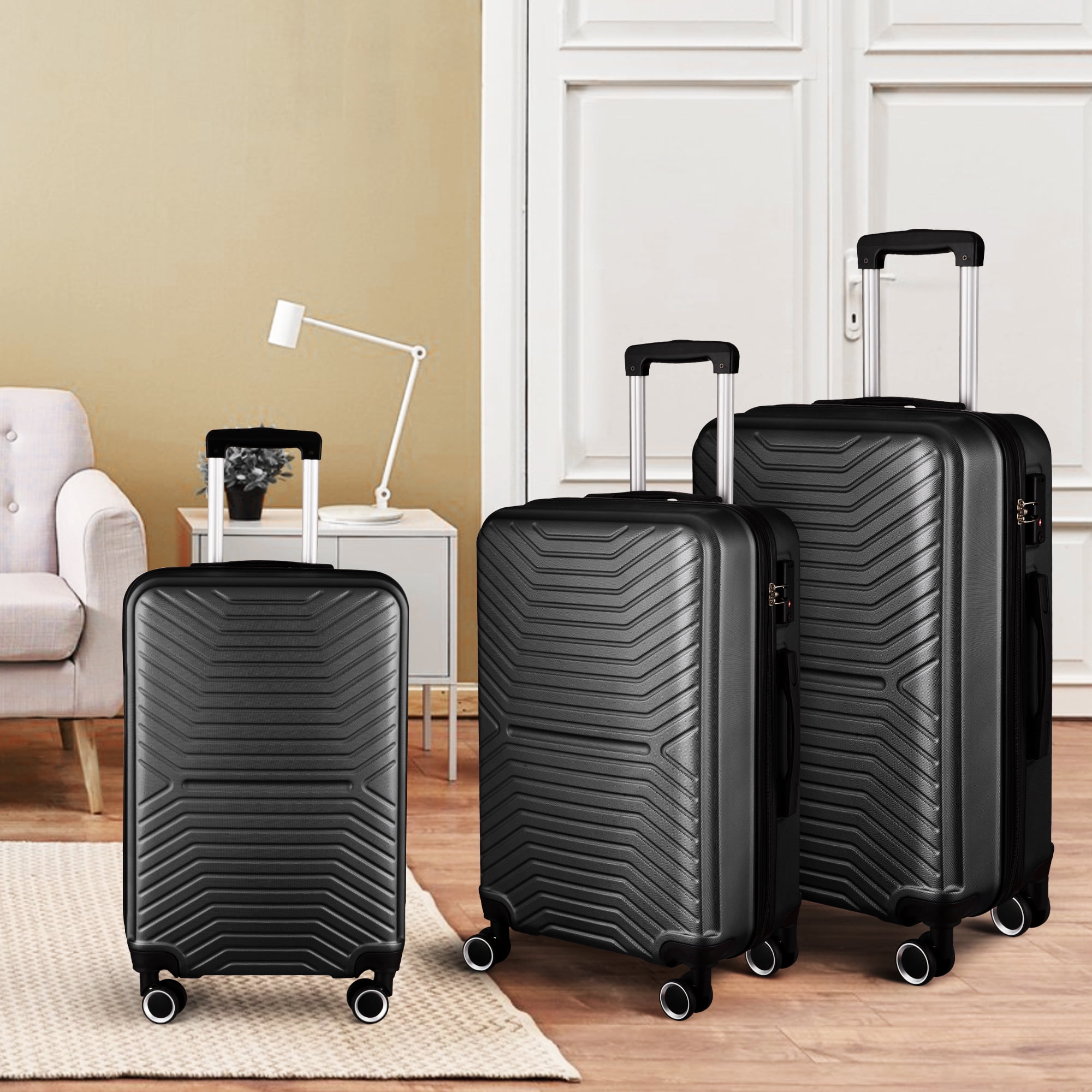 3 Piece Suitcase Hard Shell Luggage Set with Swivel Wheels Carryon