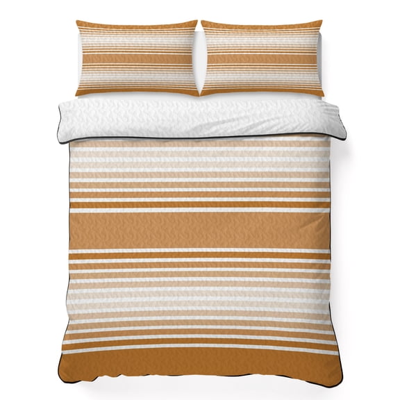 3 Piece Summer Bed Quilt Set Twin XL Size,Farmhouse Amber Stripes Lightweight Bedspread Coverlet with 2 Pillowcases Earthy Lines Soft Comforter Bedding Quilts for All Season