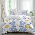 thumbnail image 1 of 3 Piece Summer Lemon Duvet Cover Set Full Size, Microfiber Comforter/Quilt Cover with Corner Ties and 2 Pillowcases, Navy Blue Spring Floral Botanical All Season Soft Bedding with Zipper Closure, 1 of 8