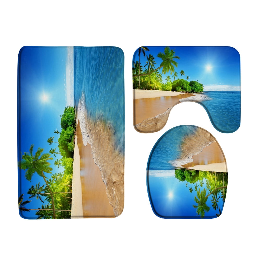 3 Piece Summer Sea Ocean Scenery Bath Rug Sets Coconut Palm Tree Hawaii ...