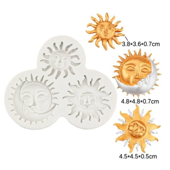 3-Piece - Sun God and Moon Copper Face Silicone Mold DIY Fondant Chocolate Candy Molds Baking Mold Cake Mold Decorative Epoxy