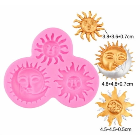 3-Piece Sun God and Moon Copper Face Silicone Mold Set for Fondant, Chocolate, and Epoxy Crafts