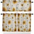 thumbnail image 1 of 3 Piece Sunflower American Country Bee Kitchen Curtains, Tier and Valance Rod Pocket Window Curtains Set Retro Vintage Cafe Curtains for Kitchen Valances Window Treatment 54X18in+27x36in×2, 1 of 5
