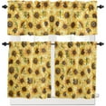 thumbnail image 1 of 3 Piece Sunflower Flower Spring Blooming Kitchen Curtains, Tier and Valance Rod Pocket Window Curtains Set Watercolor Cafe Curtains for Kitchen Valances Window Treatment 54X18in+27x24in×2, 1 of 5