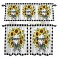 thumbnail image 1 of 3 Piece Sunflower Kitchen Curtain Valance and Tiers Set Yellow Flower Summer Plaid Bow Green Leaf Striped Rod Pocket Tier Curtain 36 Inch Small Window Drapes for Living Room Bedroom Cafe Home Decor, 1 of 9