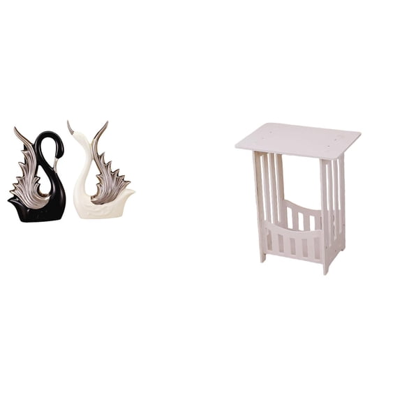 3 Piece Swan Statue Figurines End Table Set Elegant PVC Wood Versatile Decor for Bedroom Hallway