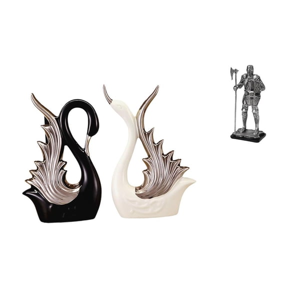 3 Piece Swan Statue Knight Figurine Art Collectible Resin Material Home Decor Office Shelf Entryway Wedding Present