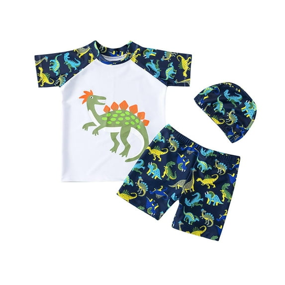 3 Piece Swimsuit for Boys Cute Cartoons Short Sleeve Bathing Suit with Boyshorts Summer Vacation Swimwear Size 1-11