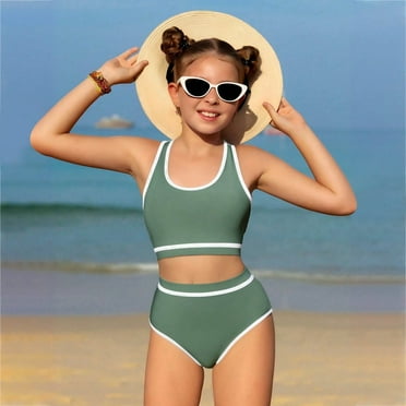 RAISEVERN Girls 3-Piece Swimsuit Sets - Tankini Top, Bottoms & Cover-Up Skirt For Ages 5-12