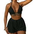 thumbnail image 1 of 3 Piece Swimsuits for Women Halter Bikini Sets with Drawstring Elastic Waist Scalloped Shorts Swimwear Suits (L, Black), 1 of 3