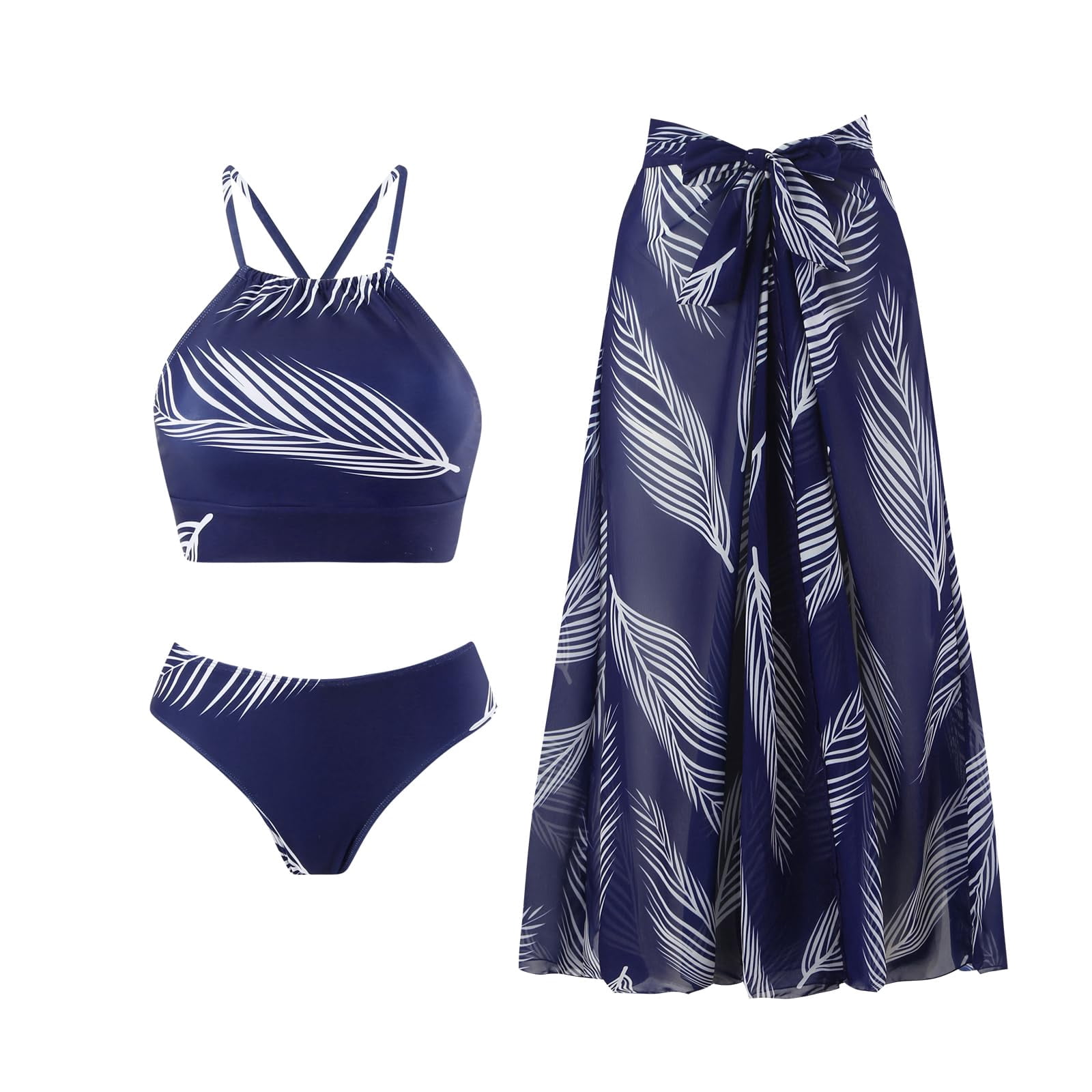 Elegant 3-Piece Women's High Cut Bikini Set with Wrap Skirt