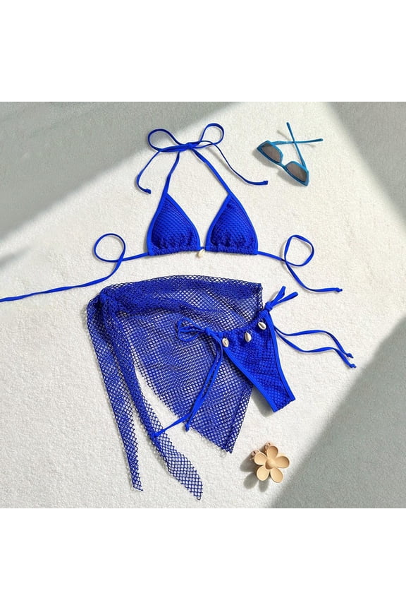 3 Piece Swimsuits for Women Micro Bikinis with Swim Skirts Bow Tie Halter Beach Party Bathing Suits