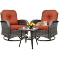 thumbnail image 1 of 3-Piece Swivel Rocker Wicker Chair Set of 2 ，360-Degree Rocking Chairs Outdoor with Cushions，Glass Table for Garden,Backyard, Bistro.Red, 1 of 7