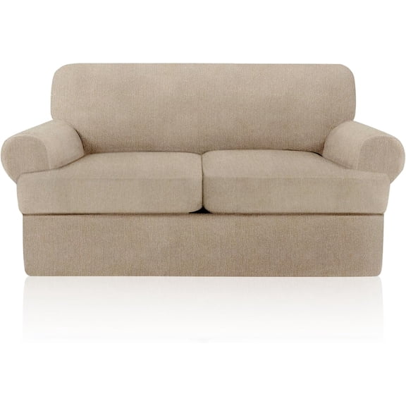 3 Piece T Cushion Sofa Slipcover Set, Stretch Machine Washable Couch Protector with 2 Individual T Cushion Covers for Living Room Furniture