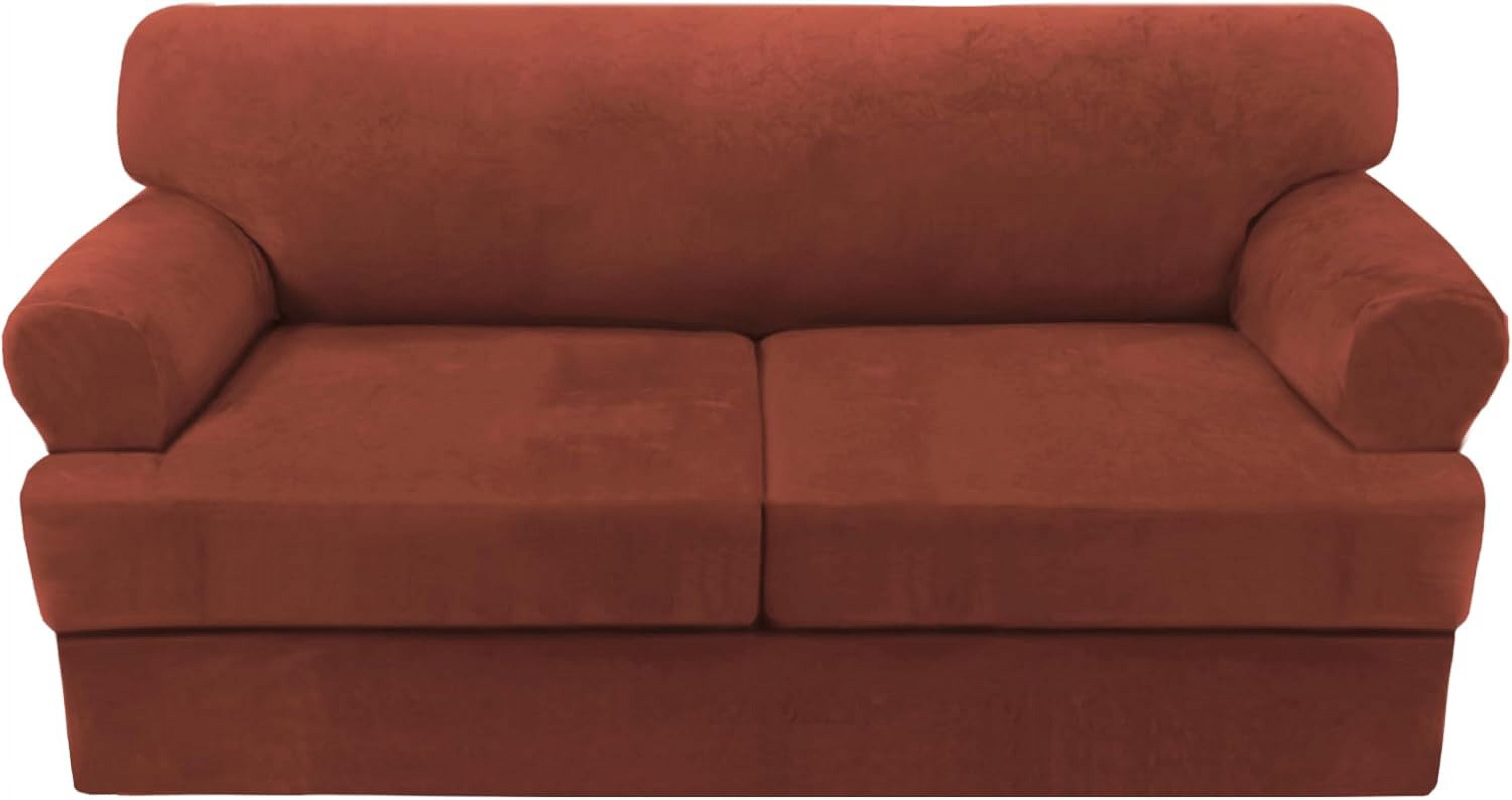 Coverlet Rust 3 Piece T Cushion Sofa Slipcover Set, Thick Velvet Stretch Couch Cover ...
