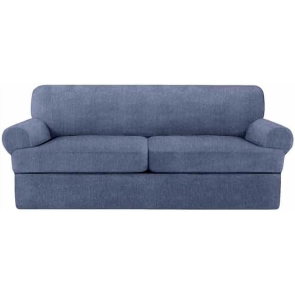 3 Piece T Cushion Sofa Slipcovers Stretch Couch Cover Furniture Covers with 2 Individual T Cushion Covers, Machine Washable for Living Room (Blue Gray, 2 Cushions)