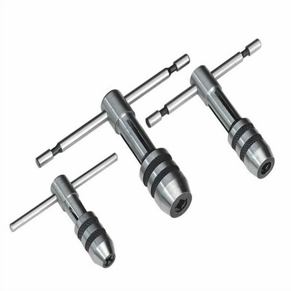 3-Piece T-Handle T-Type Tap Wrench Set - Durable Solid Collet Jaws