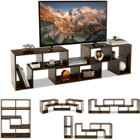 3 Piece TV Stand, Modular TV Console with Bookshelves, Free Combination w/Storage Cubes for 50 to 65 Inch TV, Modern Entertainment Center for Living Room, Bedroom (Rustic Brown)