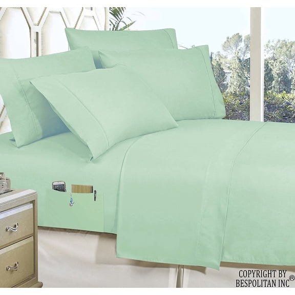 3-Piece TWIN- Smart Sheet Set with Side Storage Pockets California King,Green