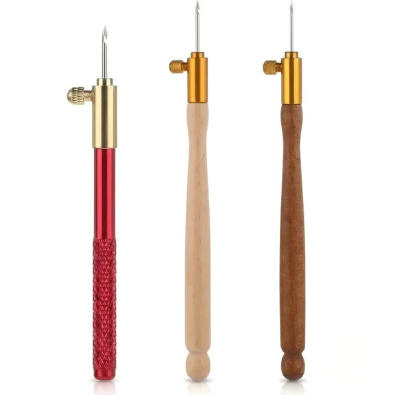 3-Piece Tambour Embroidery Hook Set with 9 Interchangeable Needles, Wooden and Metal Handle Crochet Tools for French Embroidery, Beading, and DIY Crafting