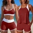 thumbnail image 1 of 3 Piece Tankini Swimsuit Set for Women Conservative Padded Beach Swimwear with Pocket Swim Trunks Wine S, 1 of 6