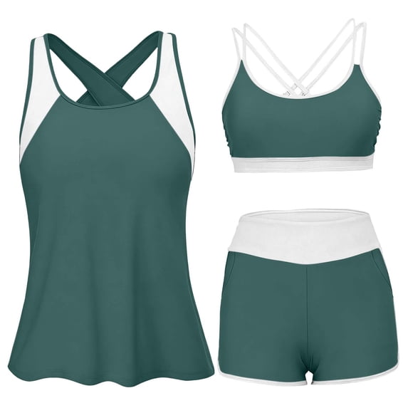 3 Piece Tankini Swimsuits for Women Swim Tank Top Bathing Suits with Boy Shorts and Bra Athletic Swimwear
