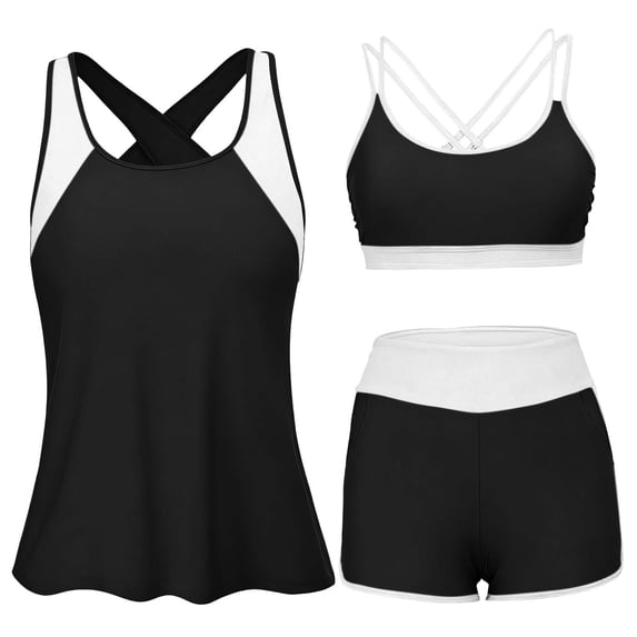 3 Piece Tankini Swimsuits for Women Swim Tank Top Bathing Suits with Boy Shorts and Bra Athletic Swimwear