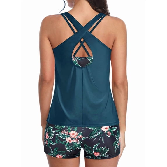 3 Piece Tankini Swimsuits for Women Swim Tank Top with Bra Boy Shorts Teen Swimwear Green M