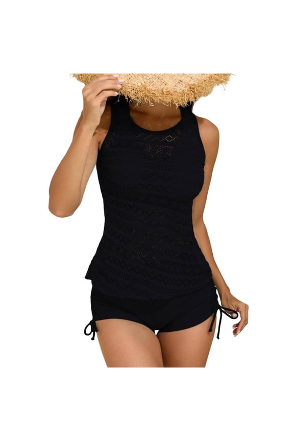 3 Piece Tankini Swimsuits for Women Tummy Control Bathing Suits Swim Tank Top with Bra Drawstring Shorts