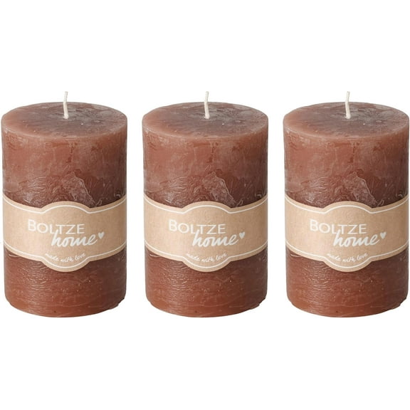 3-Piece Taupe Pillar Candles with 45-Hour Burn Time, Unscented, Marbled