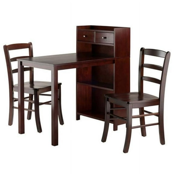 3 Piece Taylor Drop Leaf Table with Ladder Back Chair Set, Walnut