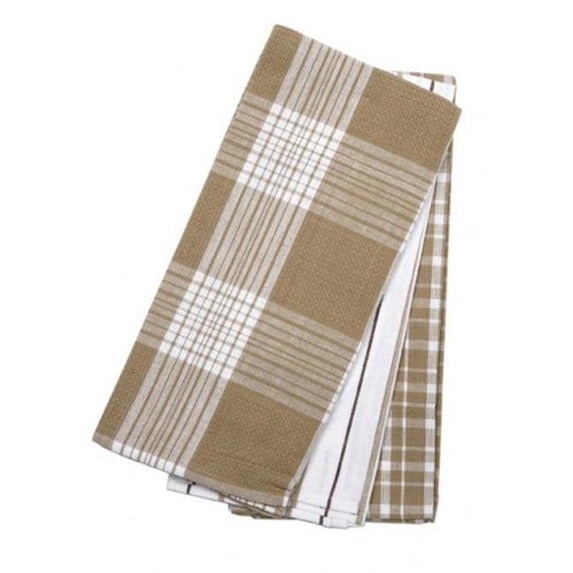 3 Piece Tea Towels Set, Beige Plaid