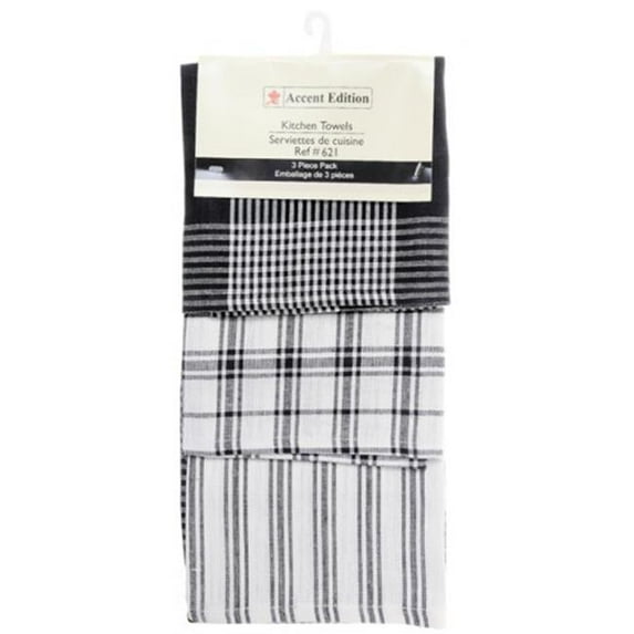 3 Piece Tea Towels Set, Black Check