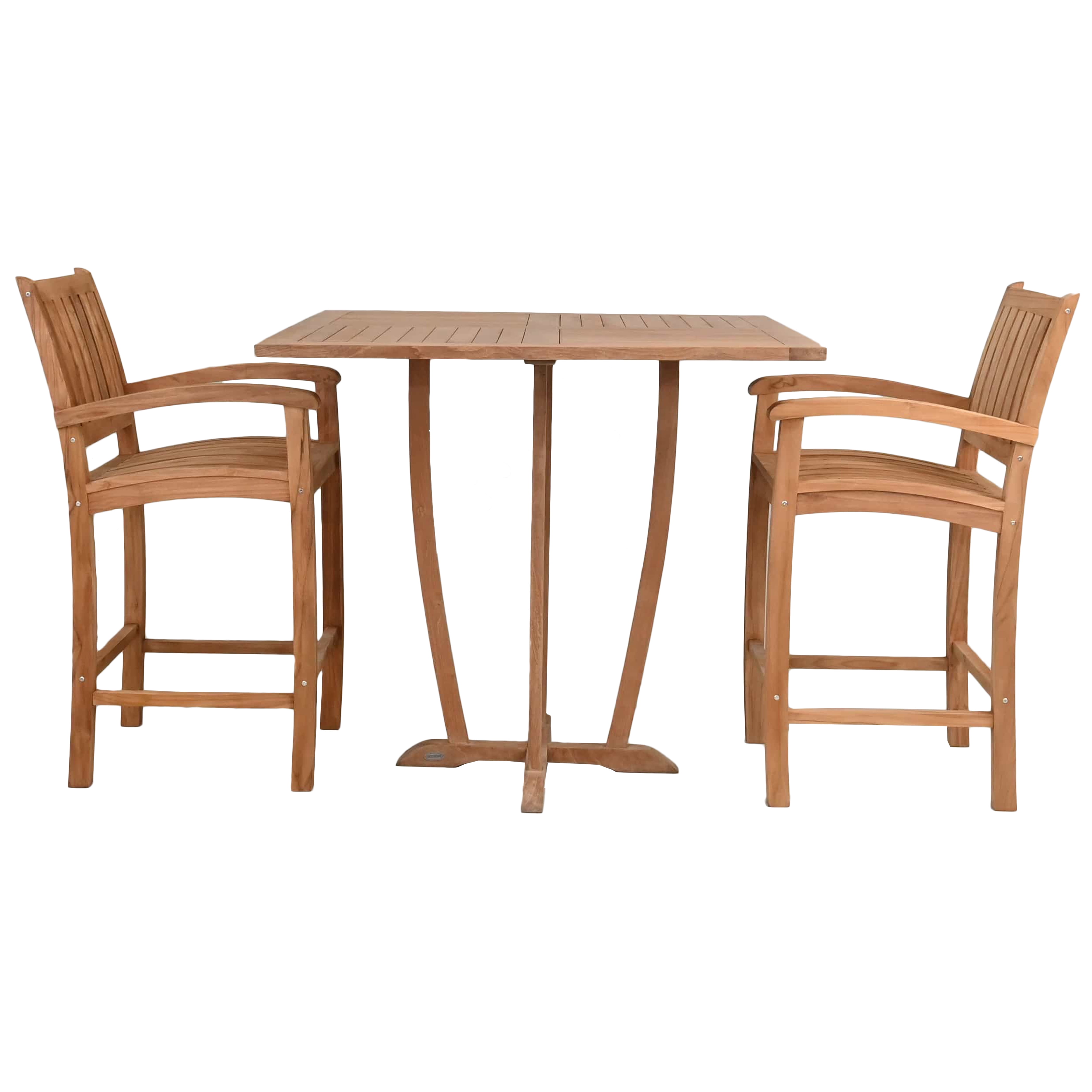 3 Piece Teak Wood Bistro Outdoor Patio Bar Set Including 35