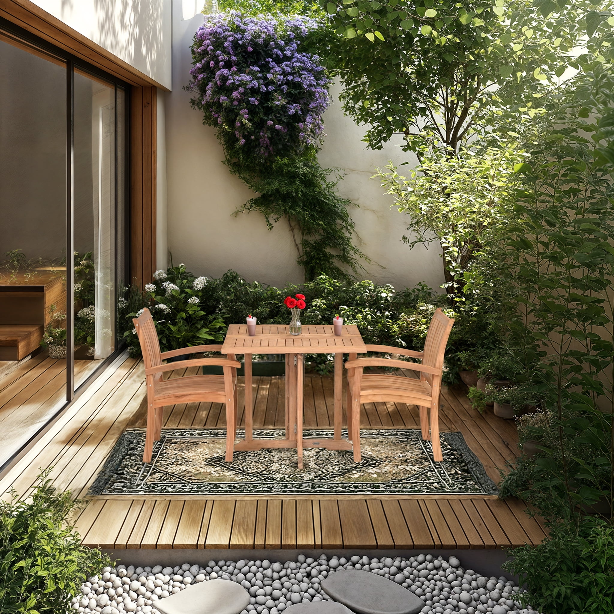 3 Piece Teak Wood Outdoor Patio Dining Set Including 35