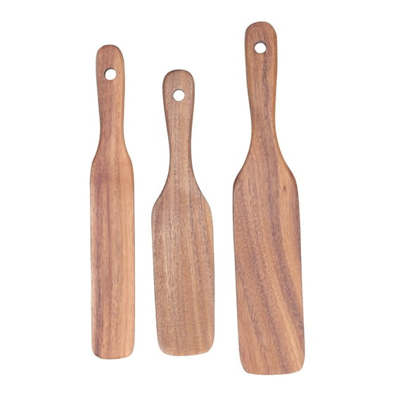 3-Piece Teak Wooden Spurtles Set - Natural, Durable Kitchen Utensils for Stirring, Mixing, Spreading - BPA-Free, Non-Scratch for Non-Stick Cookware