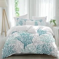 thumbnail image 1 of 3 Piece Teal Grey Coral Coastal Duvet Cover Set California King,Microfiber Comforter/Quilt Cover with Corner Ties and 2 Pillowcases,Summer Beach Seaside Nautical Soft Bedding with Zipper Closure, 1 of 8