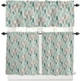 thumbnail image 1 of 3 Piece Teal Leaf Kitchen Curtains, Tier and Valance Rod Pocket Window Curtains Set Geometric Olive Leaf Bohemian Abstract Cafe Curtains for Kitchen Valances Window Treatment 54X18in+27x36in×2, 1 of 5
