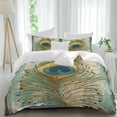 thumbnail image 1 of 3 Piece Teal Peacock Feathers Duvet Cover Set Twin Size, Microfiber Comforter/Quilt Cover with Corner Ties and 2 Pillowcases, Retro Abstract Art Watercolor All Season Soft Bedding with Zipper Closure, 1 of 8