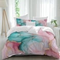 thumbnail image 1 of 3 Piece Teal Pink Duvet Cover Set Full Size, Microfiber Comforter/Quilt Cover with Corner Ties and 2 Pillowcases, Modern Marble Art Ink Painting Abstract All Season Soft Bedding with Zipper Closure, 1 of 8