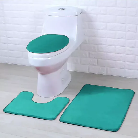 3 Piece Teal Ultra Soft Thick Memory Foam Non-Slip Absorbent Bathroom Bath Mat Set