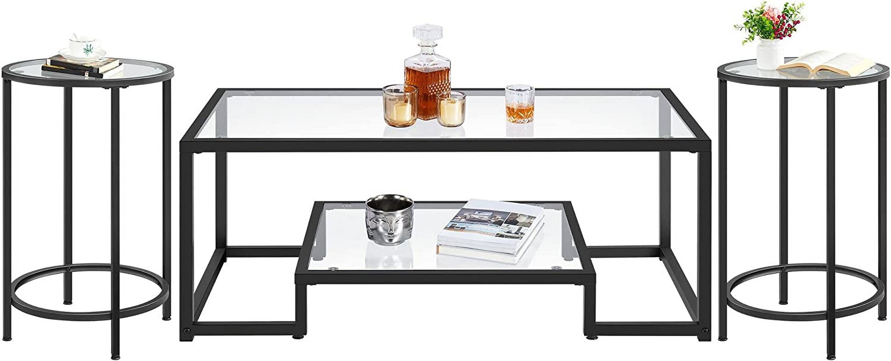 3Piece Tempered Glass Coffee Table & Side Tables Set Modern Living