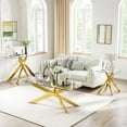 thumbnail image 1 of 3-Piece Tempered Glass Table Set, Coffee Table, Console Table & End Table with Geometric Metal Legs for Living Room, Office, 1 of 9