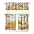 thumbnail image 1 of 3-Piece Thanksgiving Kitchen Curtain Set - Ruffled Valance and Tier Curtains with Rod Pocket, Fresh Fall Harvest Pattern for Farmhouse Kitchen Windows Decor, 54"x18" + 27.5"x36"x2, 1 of 5