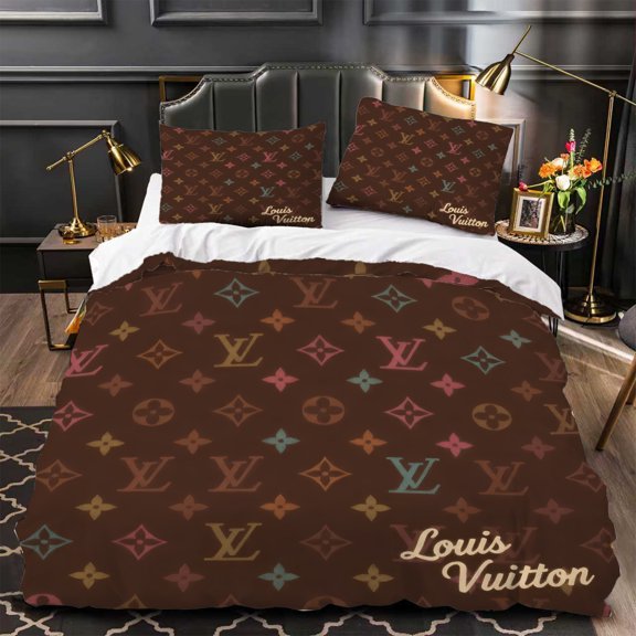3-Piece Themed Duvet Cover Set Brown Background with Iconic Cursive Design Modern Bedding