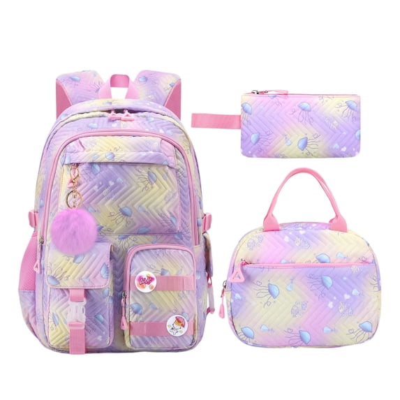 3 Piece Tie Dye Backpack Set, Pink Purple Gradient Laptop Bag with Lunch Box & Pencil Case, Large Capacity 15.6 Inch Water Resistant School Bookbag for Teens Women College Travel Essentials